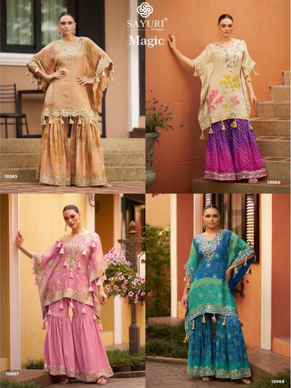 YNF Trendy Kaftan Gharara Suit: Real Chinon Silk with Hand Embellishment