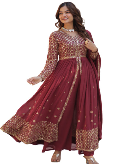 ES Faux Georgette with Embroidered Work Readymade Kurti with Pant & Dupatta Set