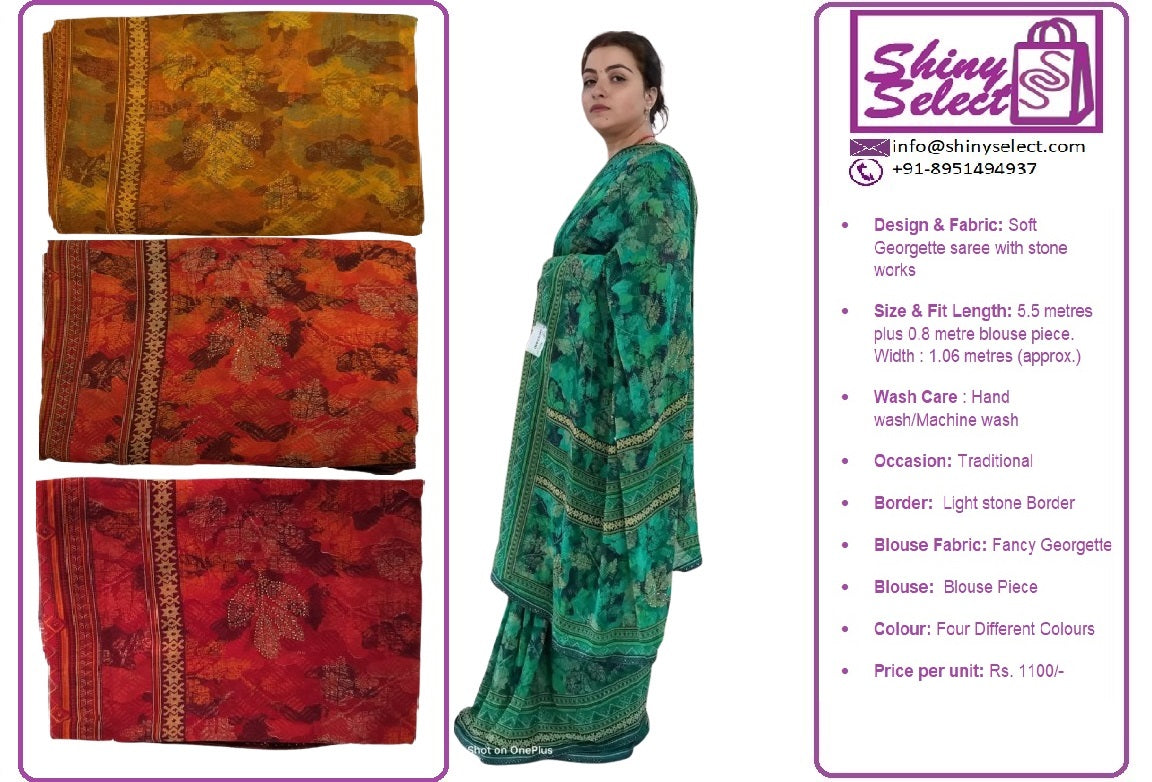 ShinySelect Soft & comfortable Georgette saree with light stone work