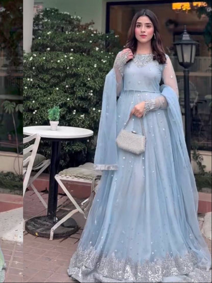 RE Women’s Festive Georgette Gown-Lehenga Set | Fully Stitched