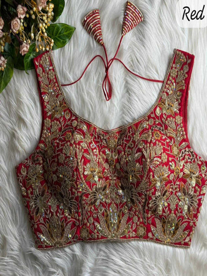 YNF Premium Roman Silk Bridal Blouse with Heavy Rainbow Sequence & Jari Work