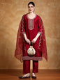 KF Women Zari & Sequin Embroidered Yoke Kurta With Trouser & Dupatta
