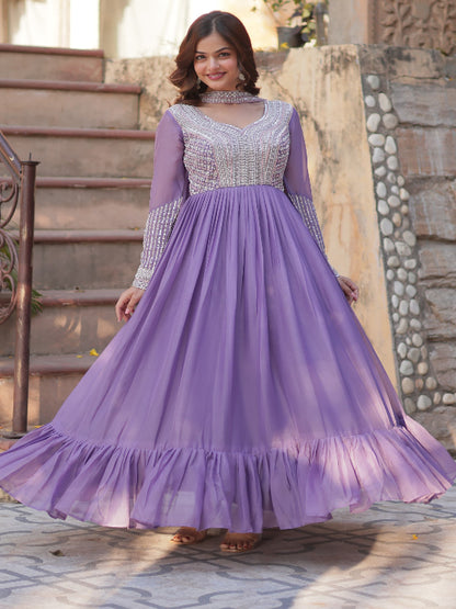 ES Star Georgette Gown with Embroidery Beads Sequins-work