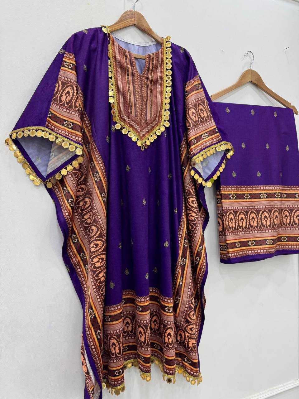 YNF Elegant Kaftan Dress Set (Navy/Yellow) | Viscose Velvet Fabric