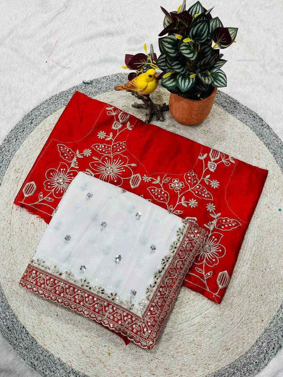 RE_YN Designer Faux Georgette Saree with Real Mirror & 5mm Sequins Work