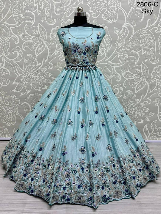 ES Beauteous Flower Pattern Chinon sequins and Fancy Lehenga Choli & Dupatta