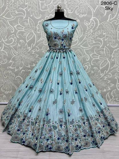 ES Beauteous Flower Pattern Chinon sequins and Fancy Lehenga Choli & Dupatta