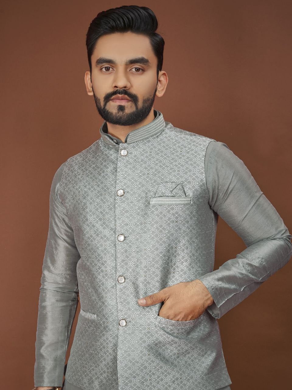 RE Premium Weaving High-quality Jacquard with intricate Golden Zari work - 3 Pieces Sets