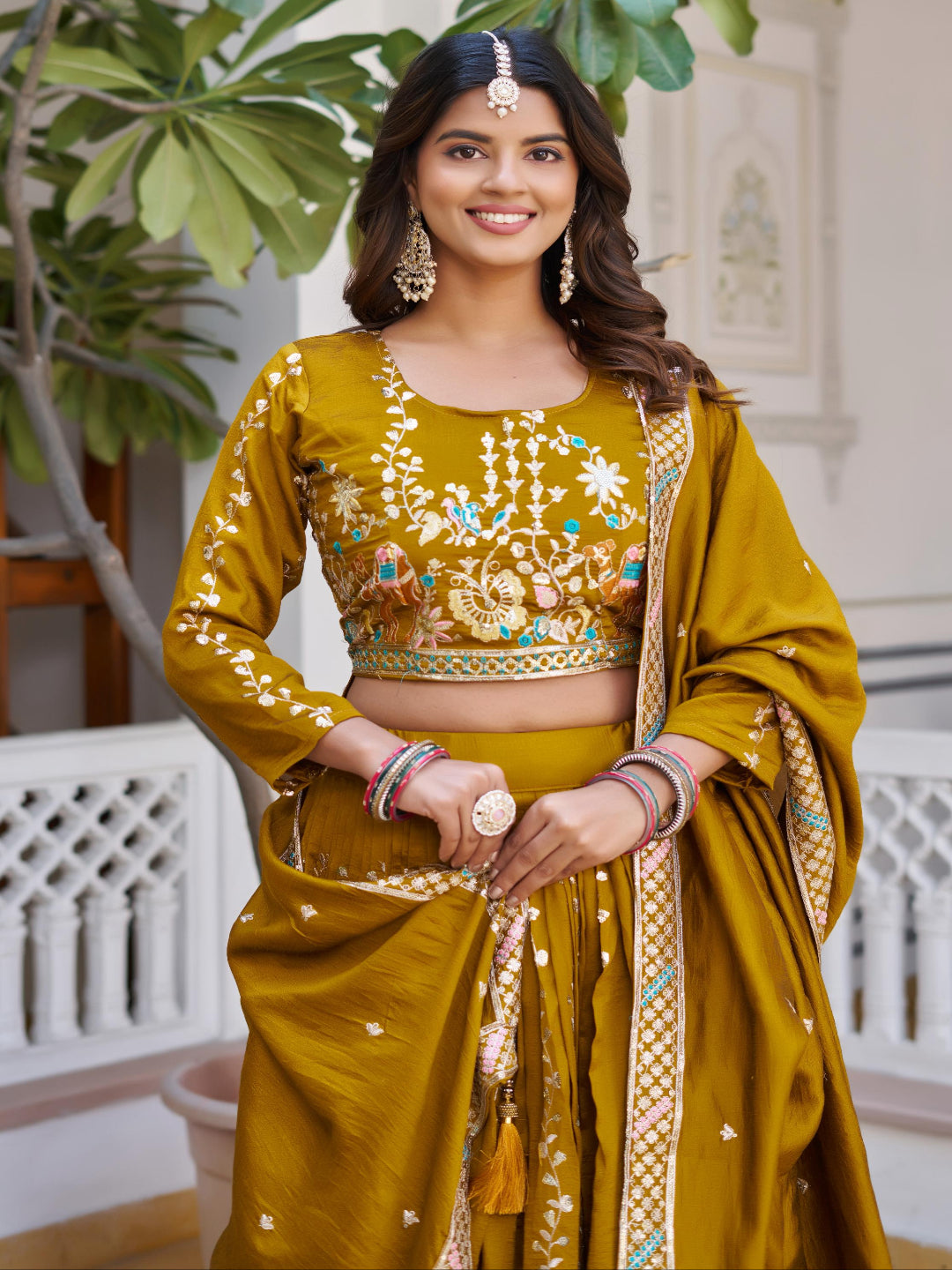 ES Pure Vichitra Silk Lehenga Choli with Heavy 3mm Sequence & Thread Embroidery