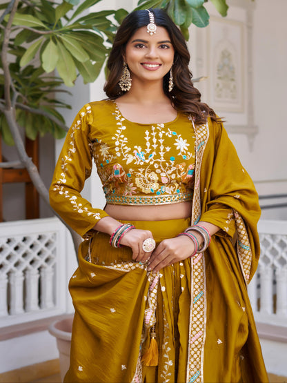 ES Pure Vichitra Silk Lehenga Choli with Heavy 3mm Sequence & Thread Embroidery