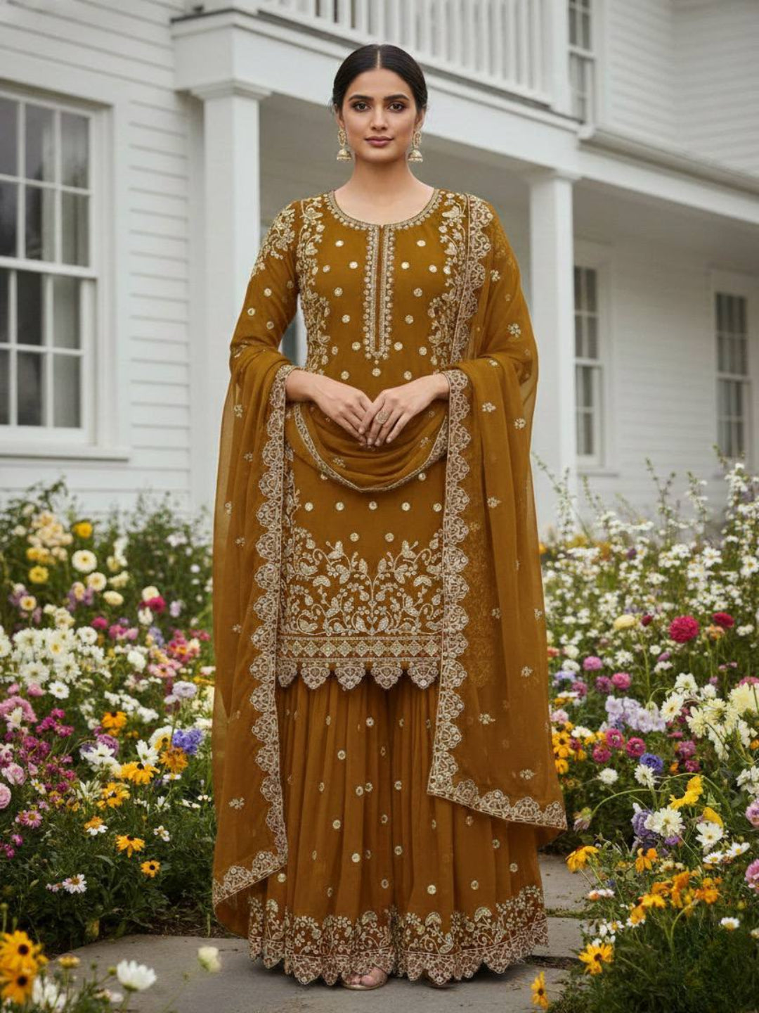 RE Designer Faux Georgette Plazzo Set – Exquisite Cut Work & Sequence Embroidery