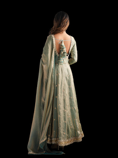 ES Fandy Silk Gown with Pant & Dupatta & Coding Sequnce work