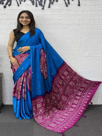 YNF Heavy Mirror Work Japan Satin Silk Saree with Latkan Pallu
