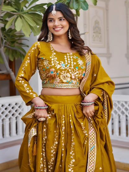 ES Pure Vichitra Silk Lehenga Choli with Heavy 3mm Sequence & Thread Embroidery