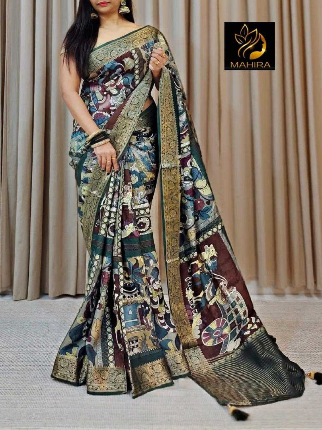 YNF Designer Lightweight Pure Dola Silk Saree with All-Over Pichwai Kalamkari & Luxurious Bandhani Pallu