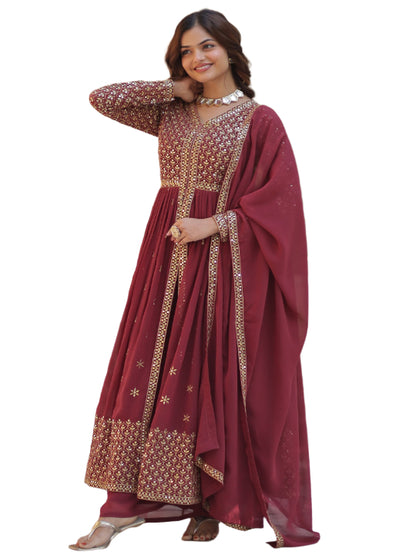ES Faux Georgette with Embroidered Work Readymade Kurti with Pant & Dupatta Set