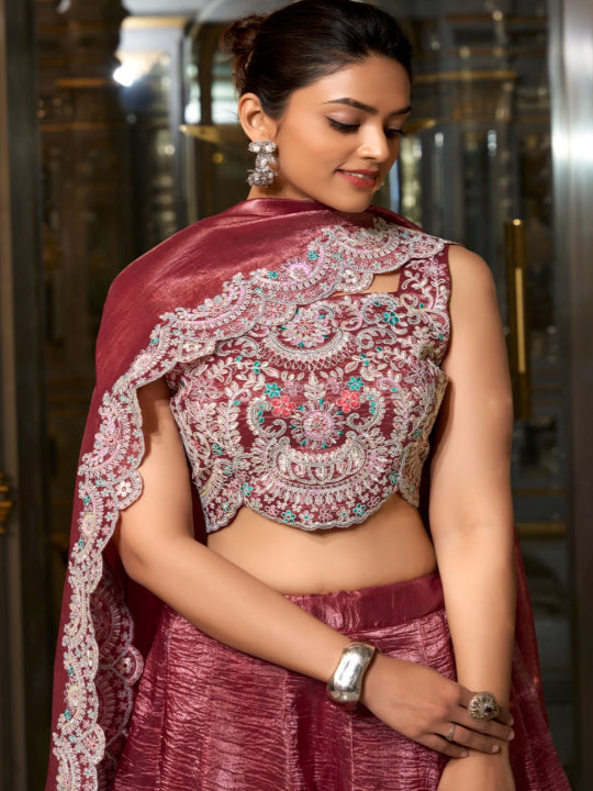 ES Elegant Gold Crush Lehenga Set with Sequins, Jarkan Work
