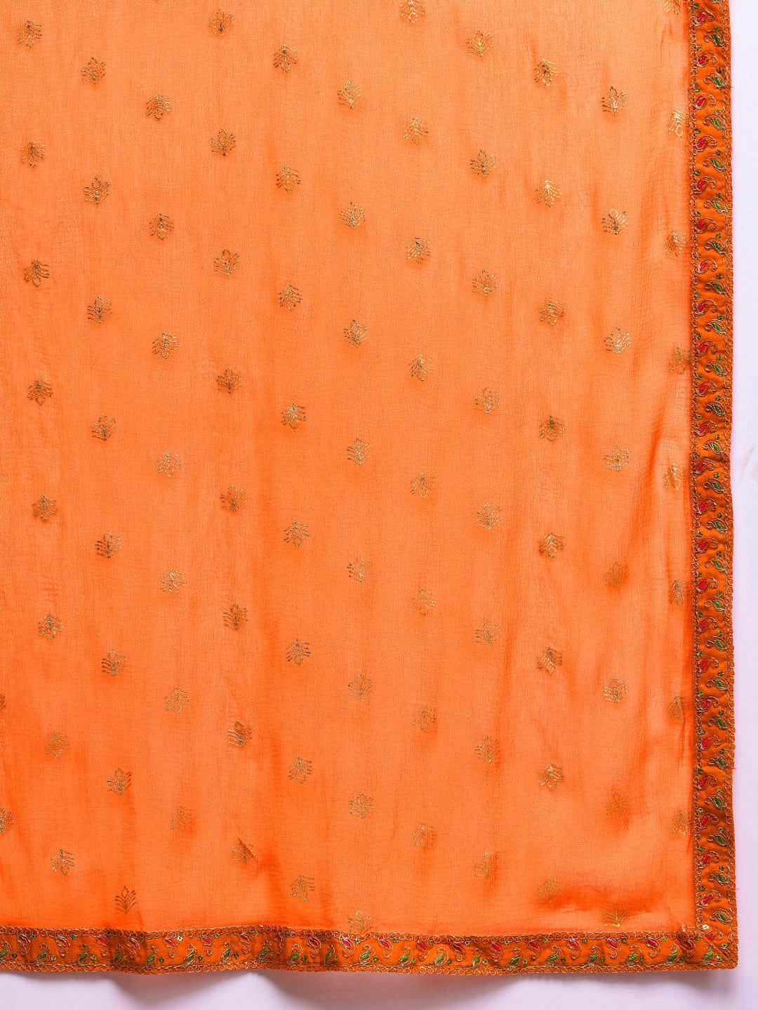 KF Mirror and Thread Embroidered, Zari Embellished Anarkali Kurta With Printed Bottom and Embroidered Dupatta