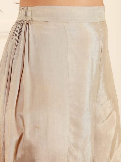 KF Colored Pure Silk Gotta And Mirror Embellished Kaftan With Tulip Pants