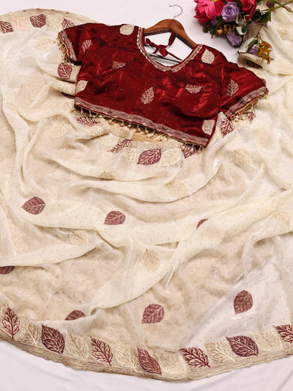 ES Luxurious Embroidered Saree with Ready-to-Wear Contrast Blouse