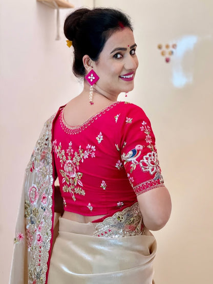 ES Jimichu Silk Saree with Multi-Sequence & Cut Work Embroidery Border