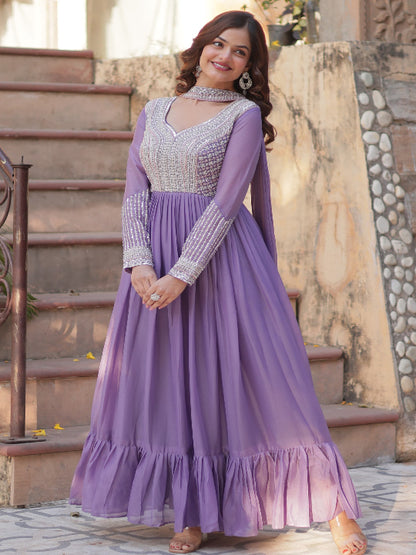 ES Star Georgette Gown with Embroidery Beads Sequins-work