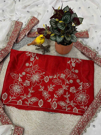 RE_YN Designer Faux Georgette Saree with Real Mirror & 5mm Sequins Work