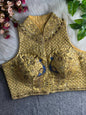 YNF Ready-to-Wear Padded Blouse Italian Silk Halter Neck with Heavy Hand Embroidery