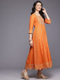 KF Mirror and Thread Embroidered, Zari Embellished Anarkali Kurta With Printed Bottom and Embroidered Dupatta