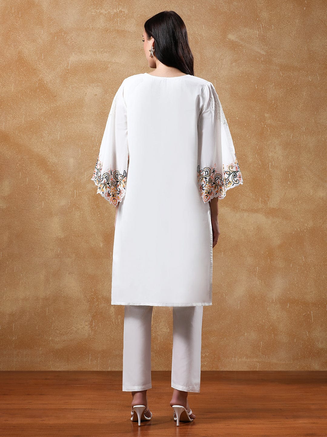 Varanga Women's Black Pure Cotton Embroidered Straight Kurta with Trousers