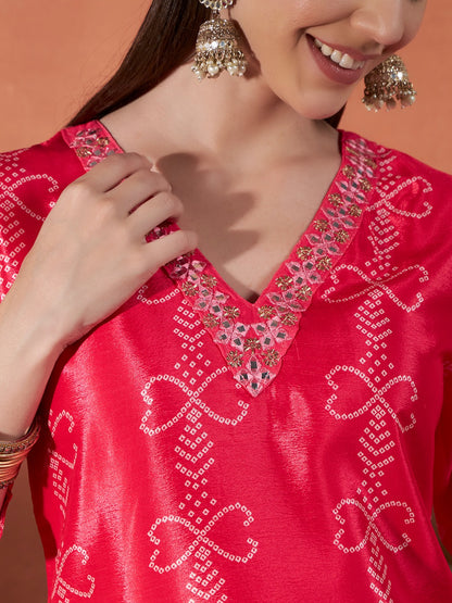 ICF Luxury Chinon Digital Print Suit Set with Embroidery & Mirror Work