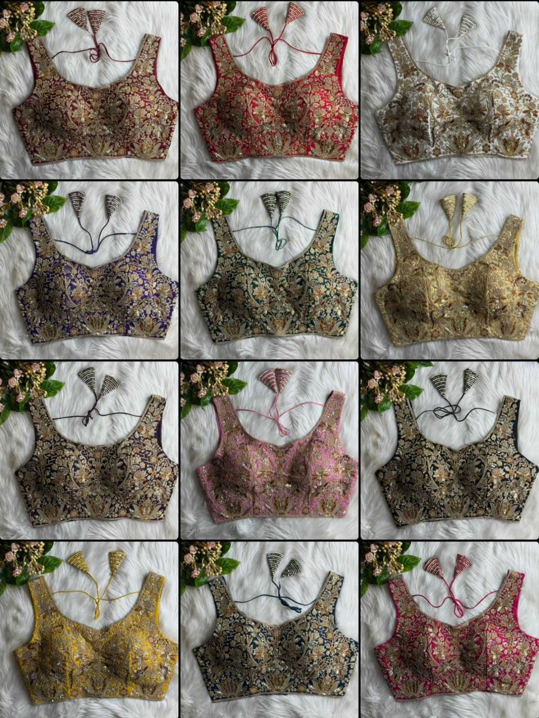 YNF Premium Roman Silk Bridal Blouse with Heavy Rainbow Sequence & Jari Work