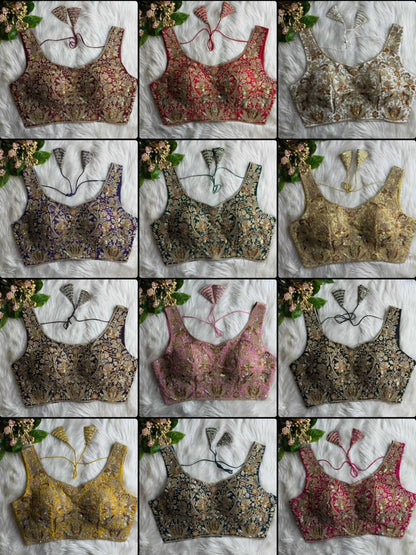 YNF Premium Roman Silk Bridal Blouse with Heavy Rainbow Sequence & Jari Work