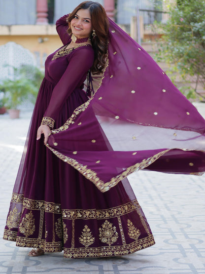 ES Luxury Designer Gown & Dupatta with Zari & Sequins Embroidery