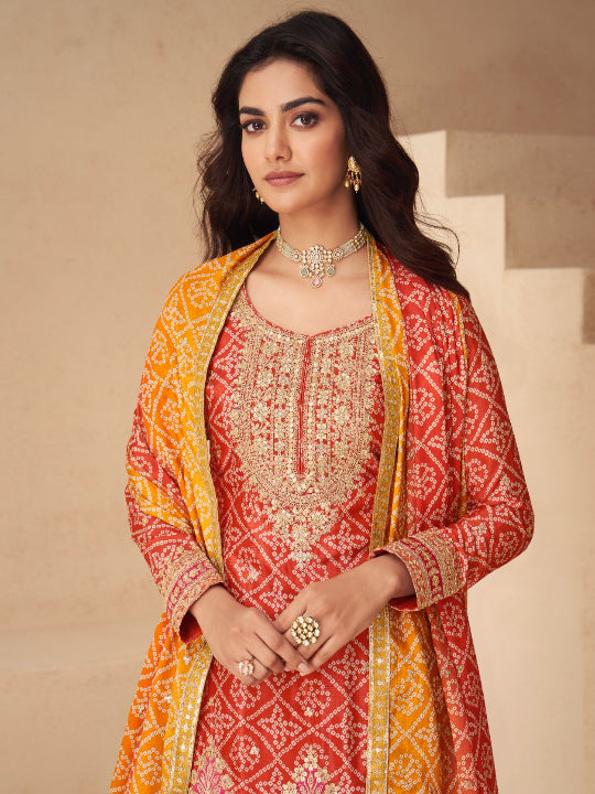 ES New Free-Size Stitched Catalog – Elegant Chinnon Silk Top, Plazzo & Dupatta