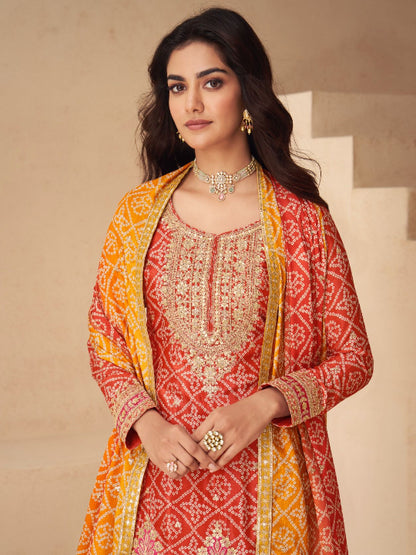 ES New Free-Size Stitched Catalog – Elegant Chinnon Silk Top, Plazzo & Dupatta