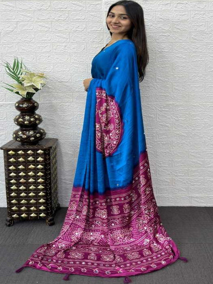 YNF Heavy Mirror Work Japan Satin Silk Saree with Latkan Pallu