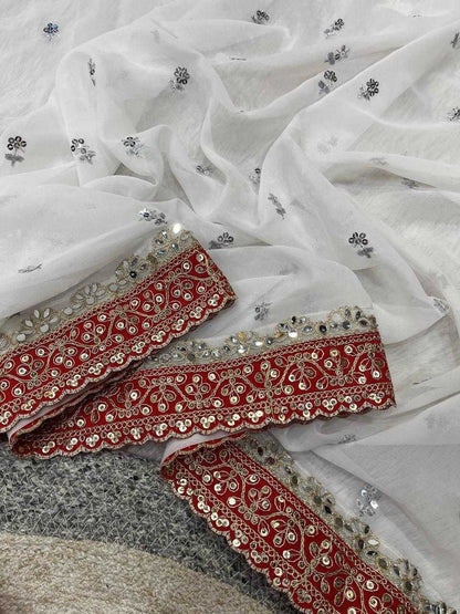 RE_YN Designer Faux Georgette Saree with Real Mirror & 5mm Sequins Work