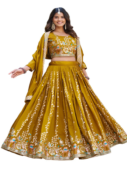 ES Pure Vichitra Silk Lehenga Choli with Heavy 3mm Sequence & Thread Embroidery