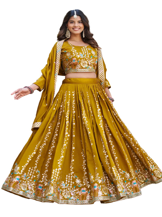 ES Pure Vichitra Silk Lehenga Choli with Heavy 3mm Sequence & Thread Embroidery