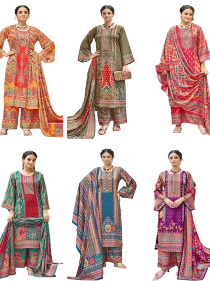 RE Pakistani Digital Print Pure Crape Silk Kurta Set with Original Mirror Work & Palazzo