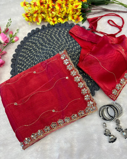 ES Premium Jimmy Chu Silk Saree with Unstitched Blouse