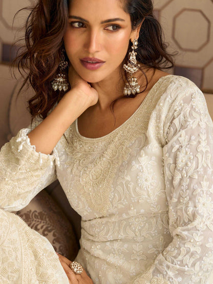 RE Premium Real Georgette Embroidered Suit Set with Sequin & Bead Work - Fully Stitched