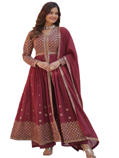ES Faux Georgette with Embroidered Work Readymade Kurti with Pant & Dupatta Set