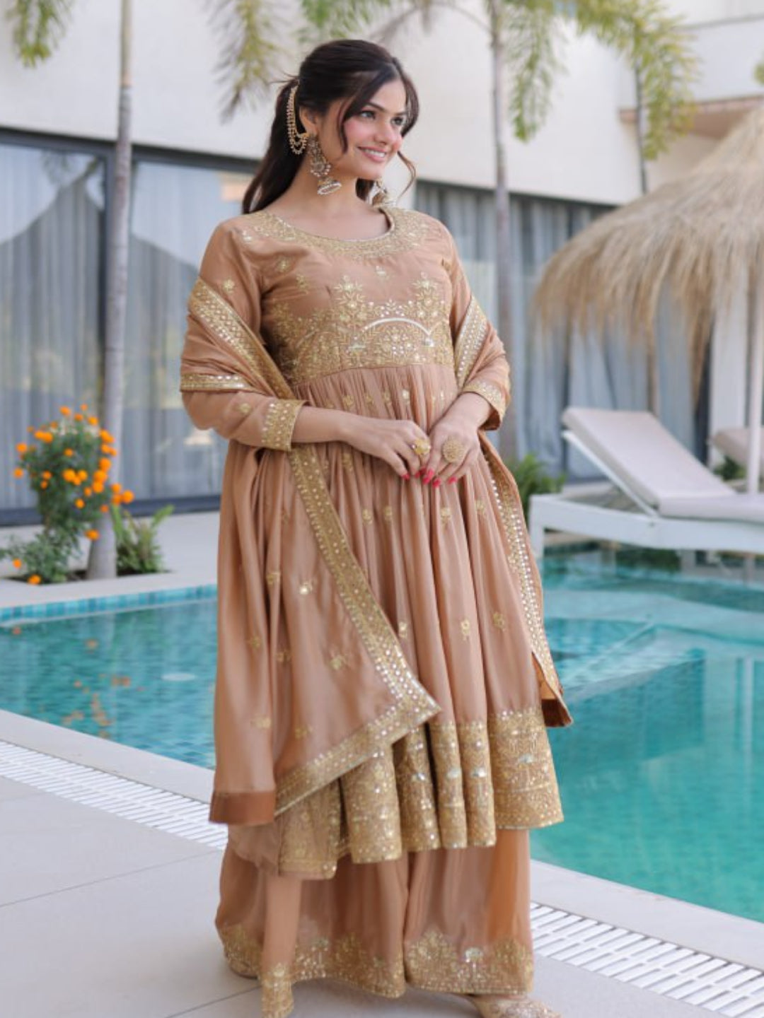 ER Heavy Party Wear Super Silk Sharara Suit with Embroidered Dupatta