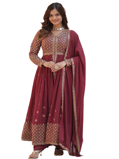 ES Faux Georgette with Embroidered Work Readymade Kurti with Pant & Dupatta Set