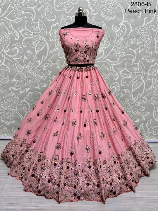 ES Beauteous Flower Pattern Chinon sequins and Fancy Lehenga Choli & Dupatta