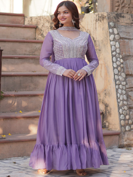 ES Star Georgette Gown with Embroidery Beads Sequins-work