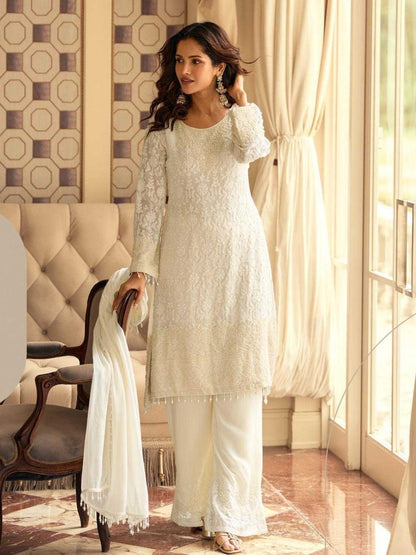 RE Premium Real Georgette Embroidered Suit Set with Sequin & Bead Work - Fully Stitched