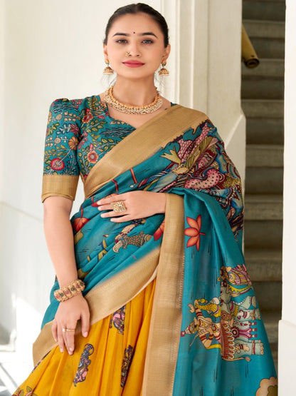 ಇಎಸ್ ಡೋಲಾ ಸಿಲ್ಕ್ ಲೆಹೆಂಗಾ ಚೋಲಿ ದುಪಟ್ಟಾ ಸಂಕೀರ್ಣವಾದ ಕಲಾಂಕಾರಿ ಮುದ್ರಣಗಳೊಂದಿಗೆ